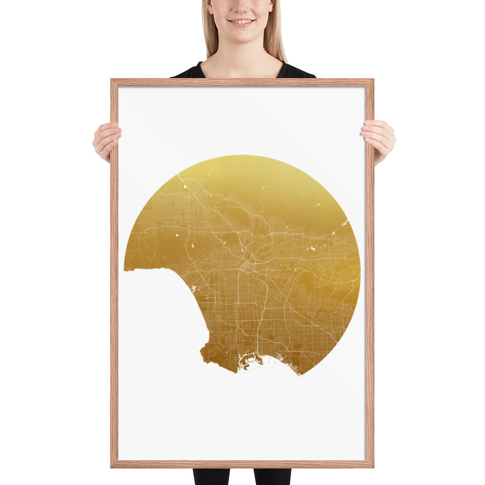 Los Angeles Gold on White Framed Map