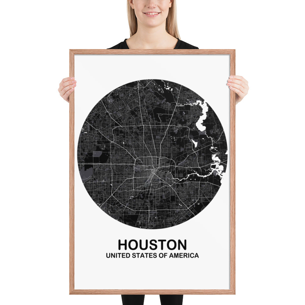 Houston Circular Black Framed Map