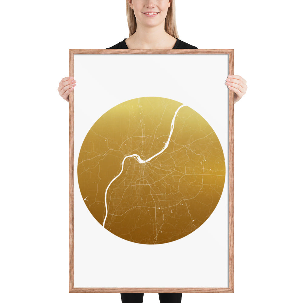Louisville Gold on White Framed Map