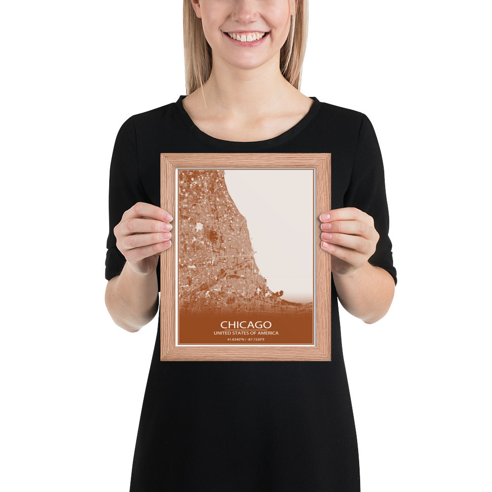 Chicago Brown and White Framed Map