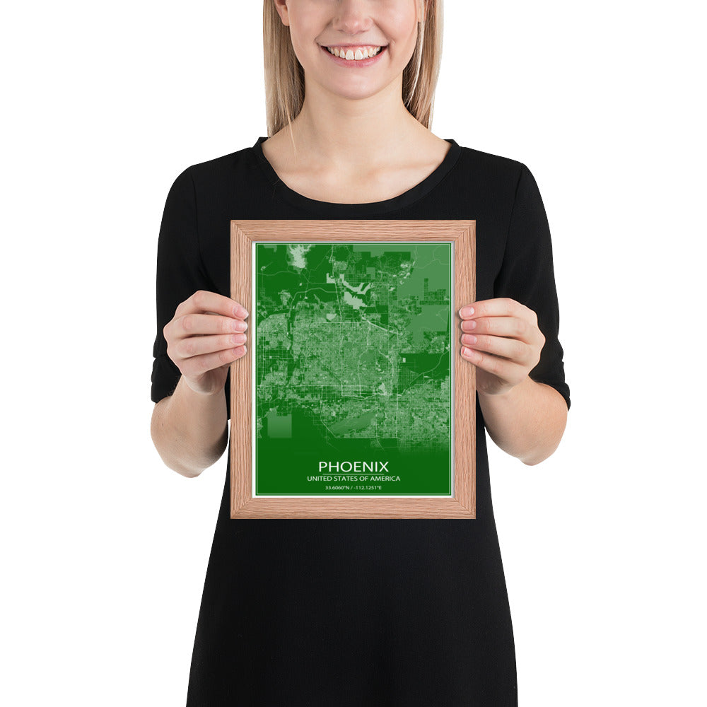Phoenix Green and White Framed Map