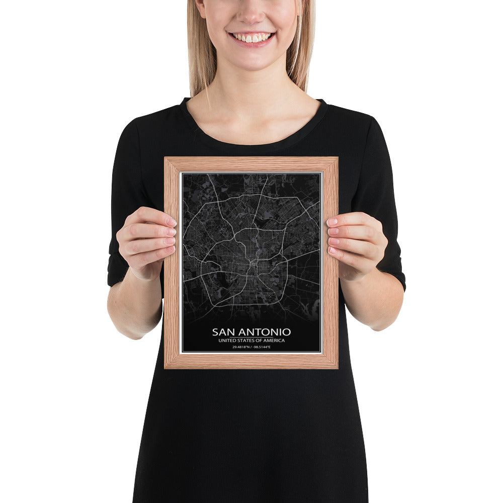 San Antonio Black Framed Map