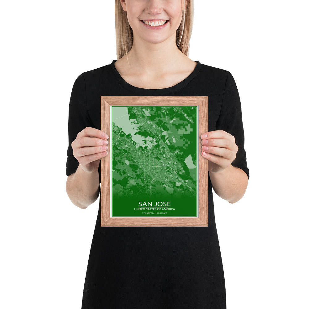 San Jose Green and White Framed Map
