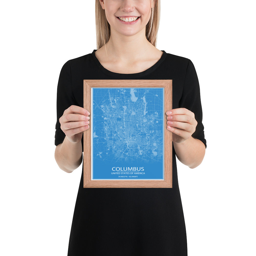 Columbus Blue and White Framed Map