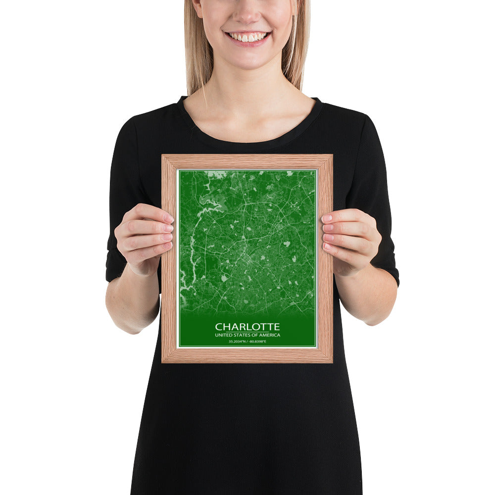 Charlotte Green and White Framed Map