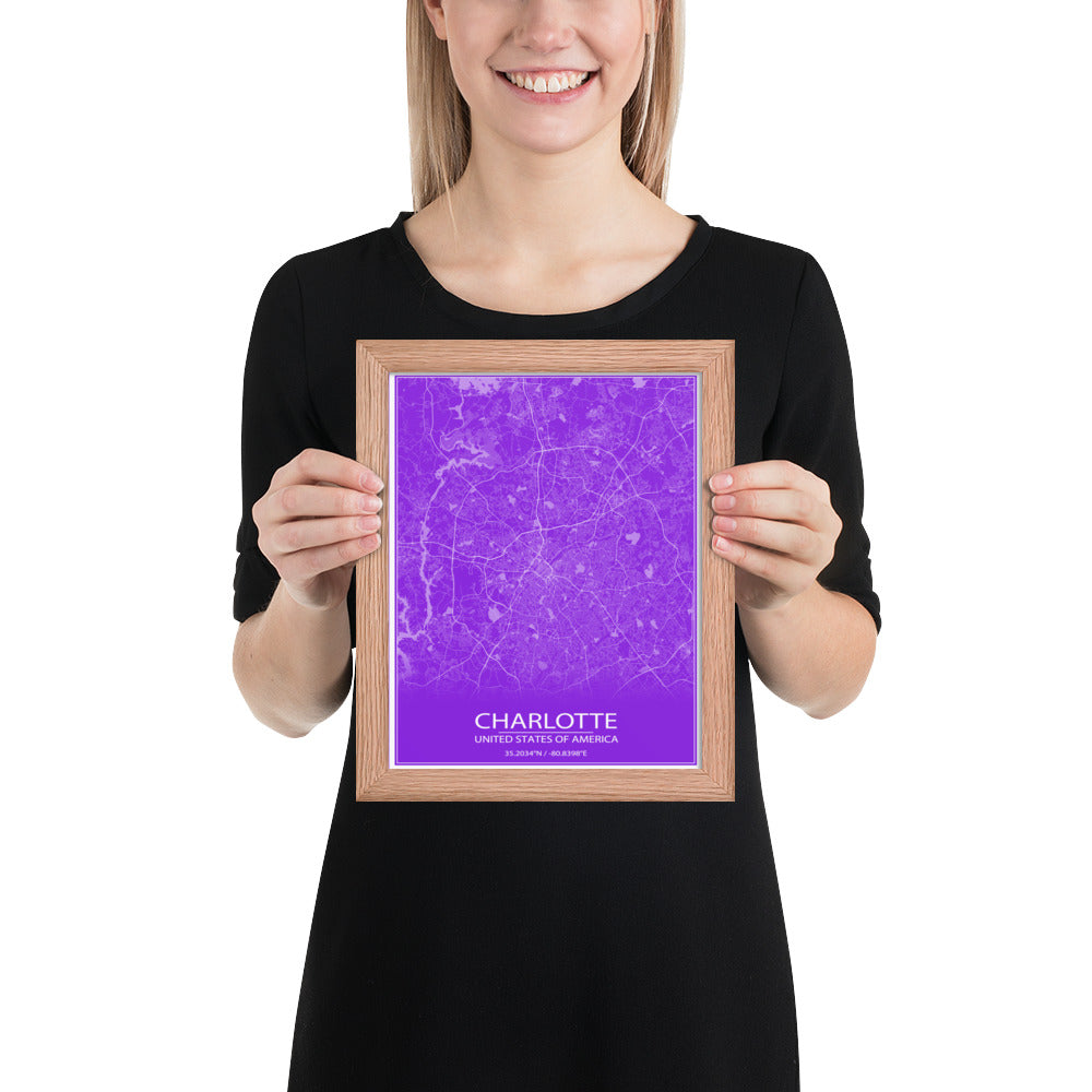 Charlotte Purple and White Framed Map