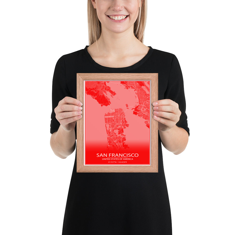 San Francisco Red and White Framed Map