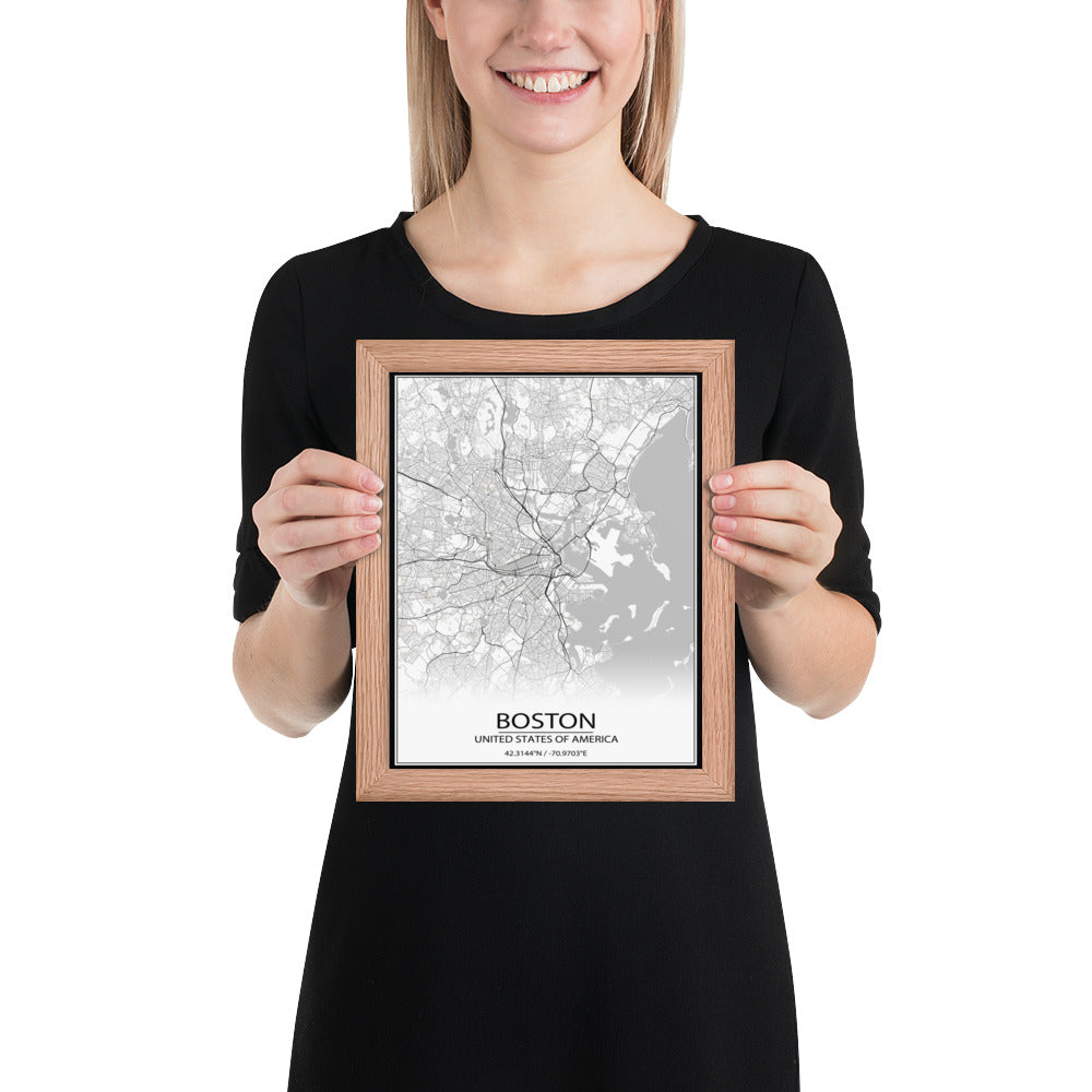 Boston White Framed Map
