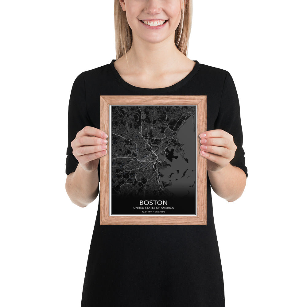 Boston Black Framed Map