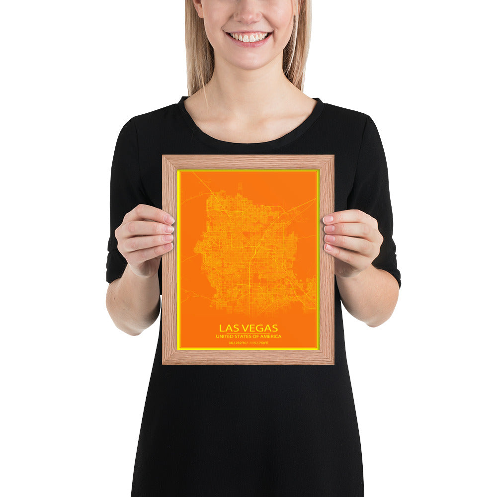 Las Vegas Orange and Yellow Framed Map
