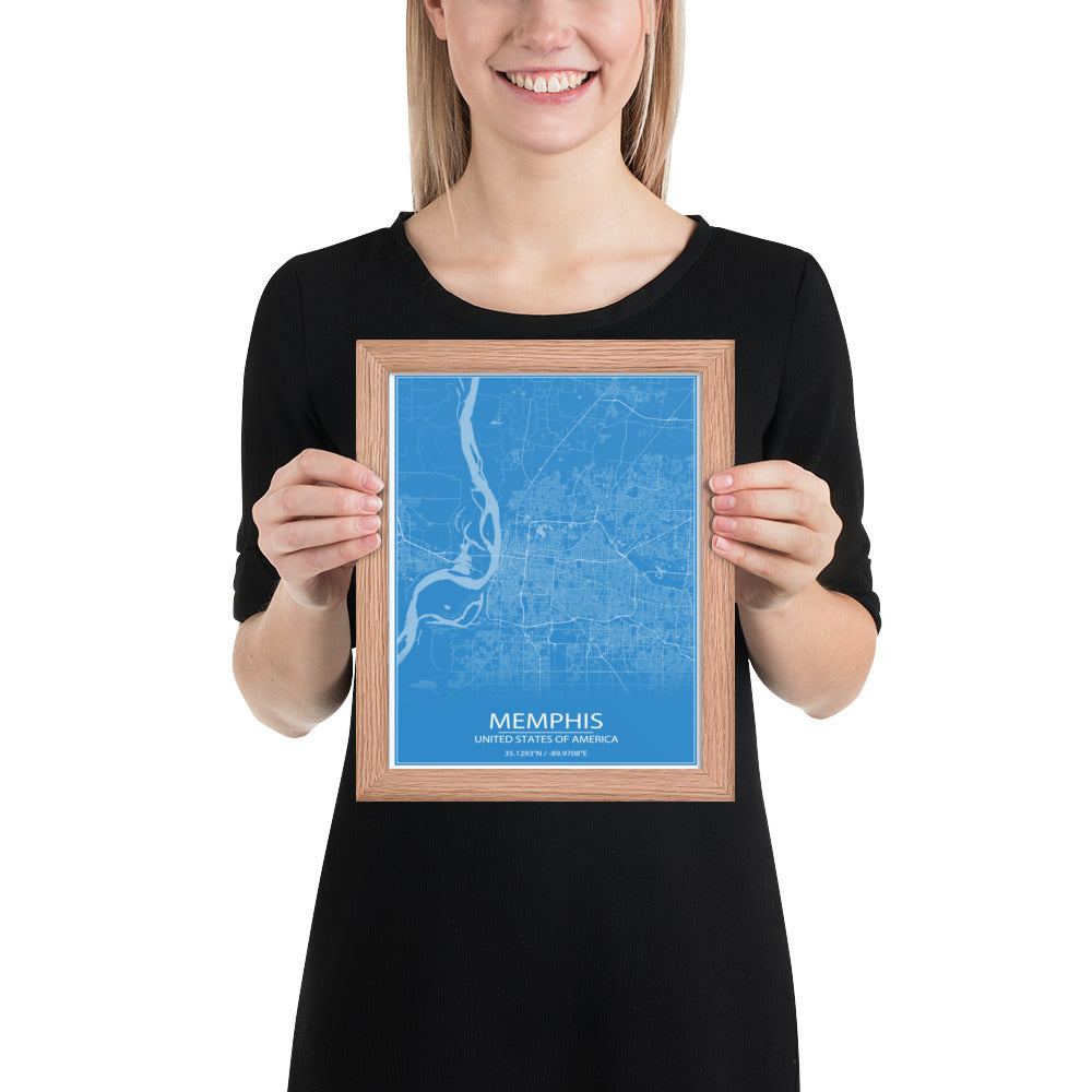 Memphis Blue and White Framed Map