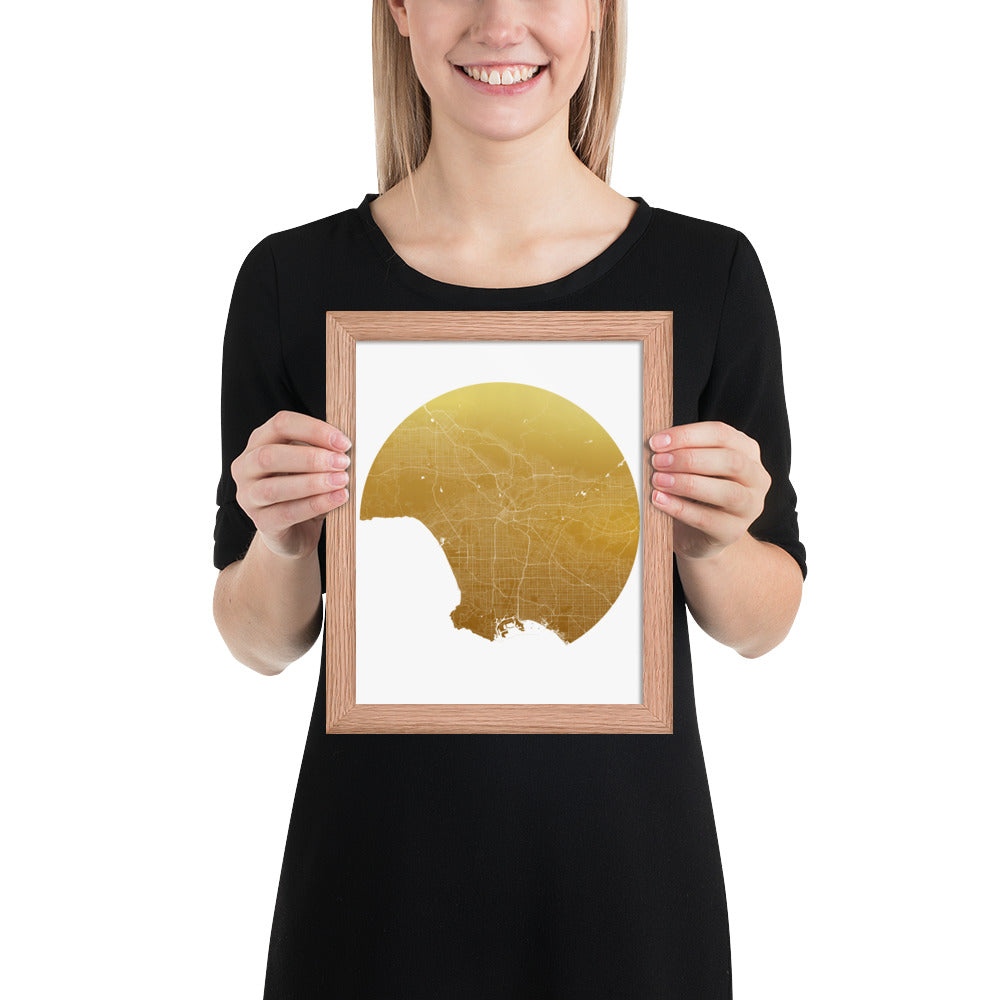 Los Angeles Gold on White Framed Map