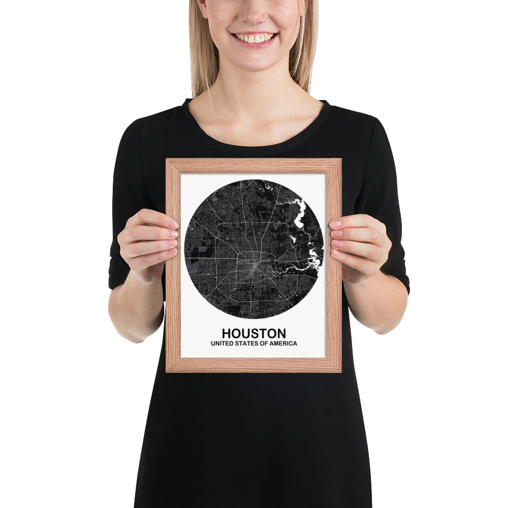 Houston Circular Black Framed Map