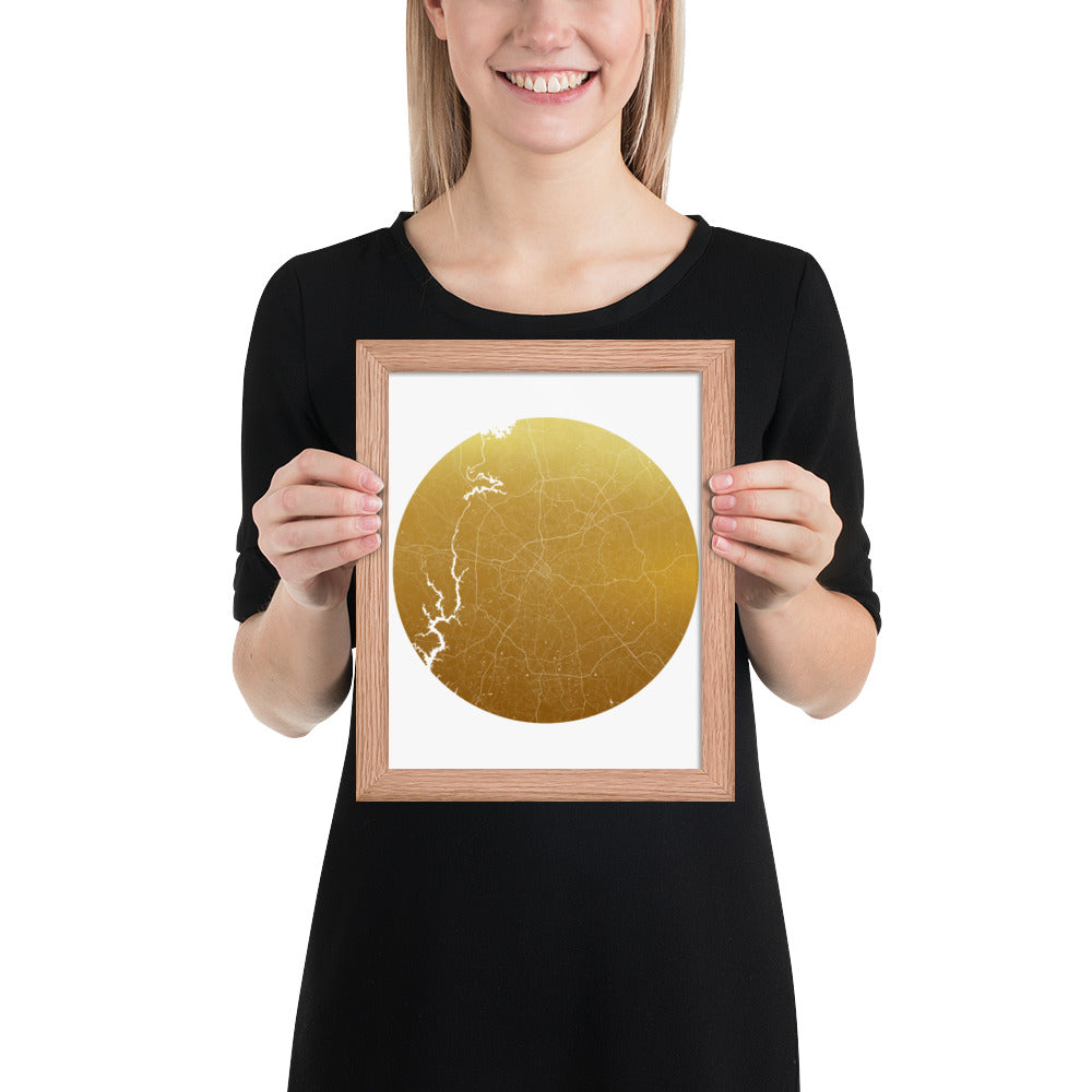 Charlotte Gold on White Framed Map