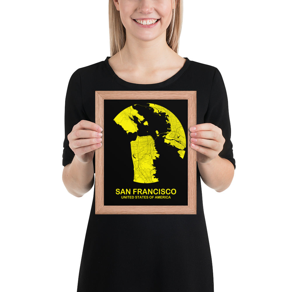 San Francisco Circular Yellow Framed Map