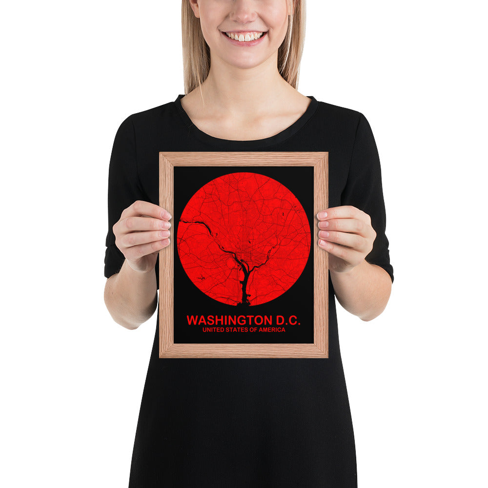 Washington, D.C. Circular Red Framed Map