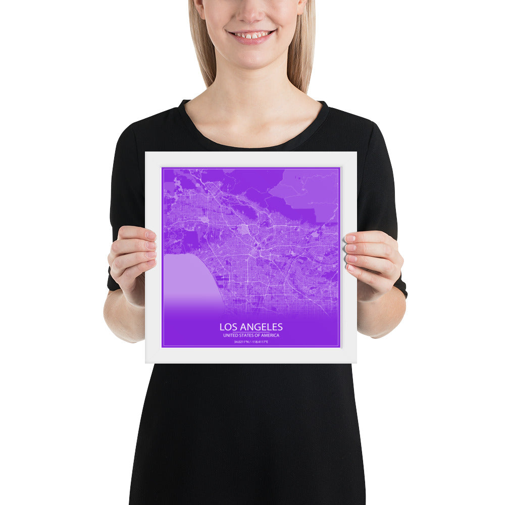 Los Angeles Purple and White Framed Map