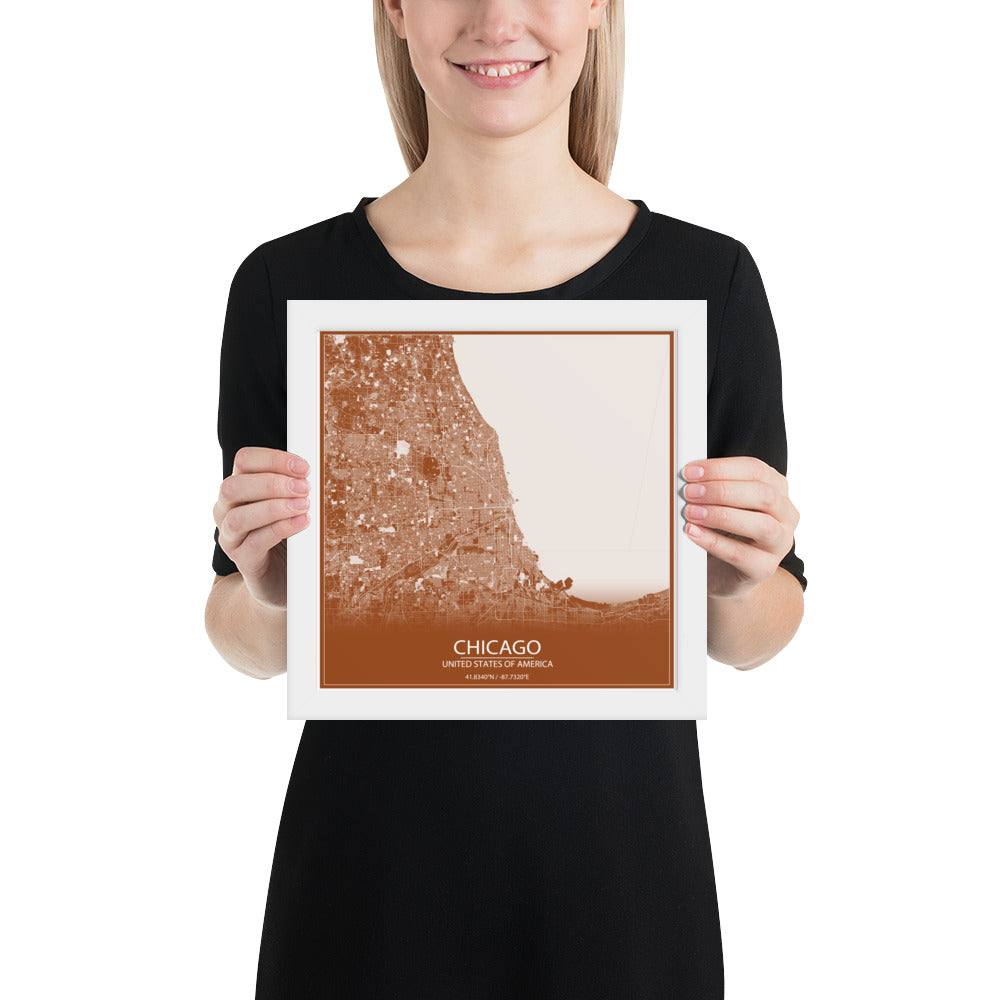 Chicago Brown and White Framed Map