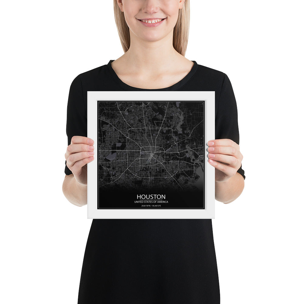 Houston Black Framed Map