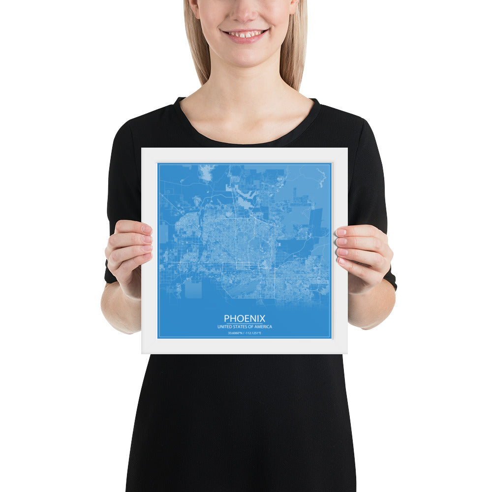 Phoenix Blue and White Framed Map