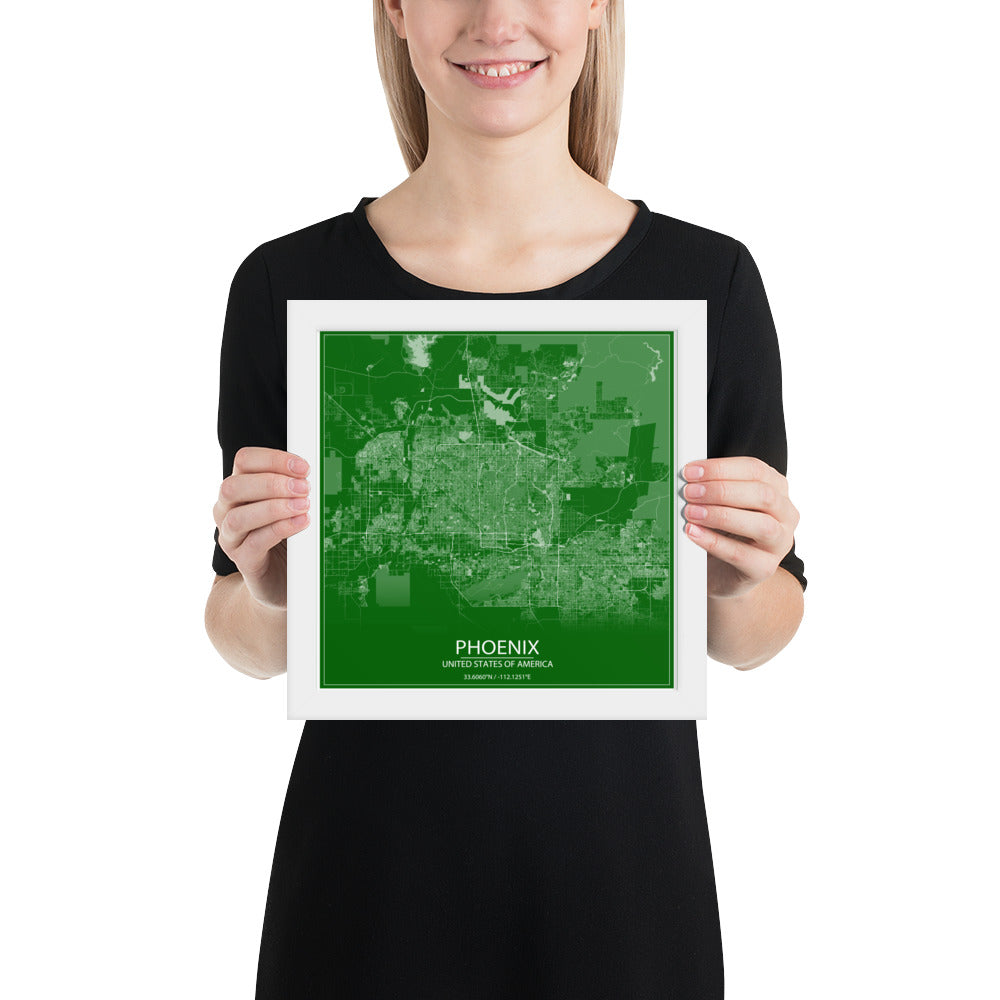 Phoenix Green and White Framed Map