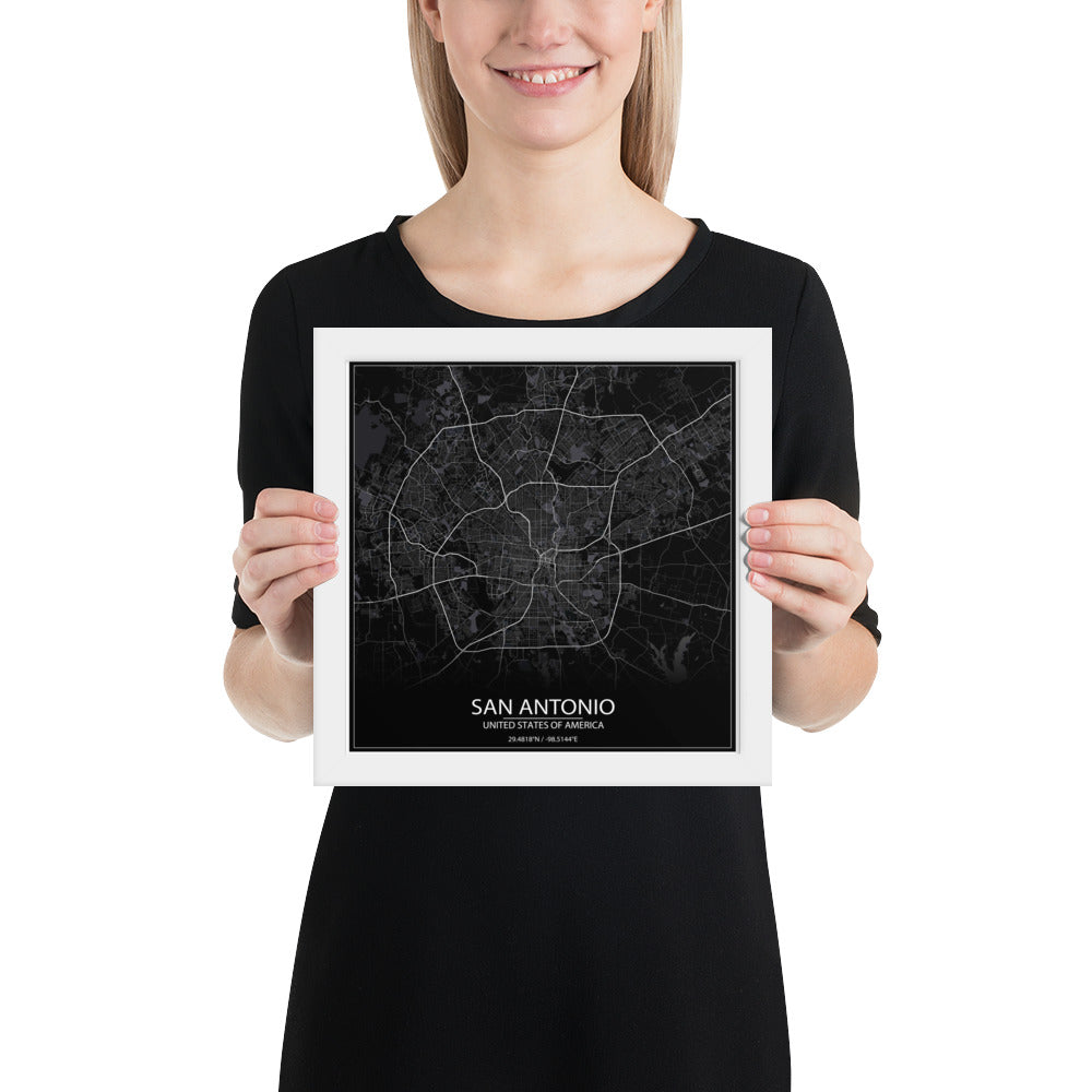 San Antonio Black Framed Map
