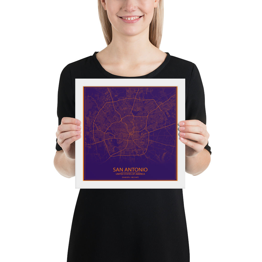 San Antonio Purple and Orange Framed Map