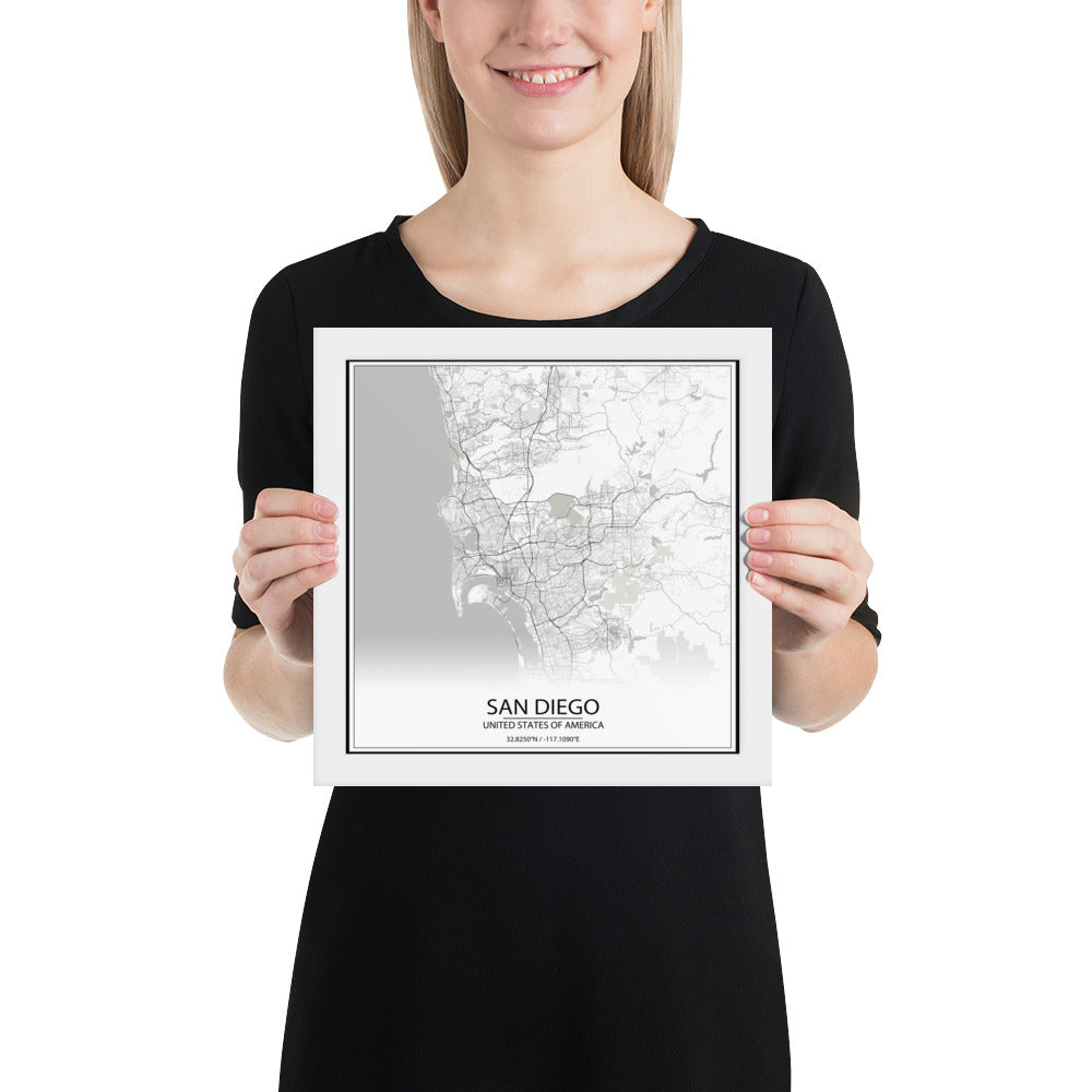 San Diego White Framed Map