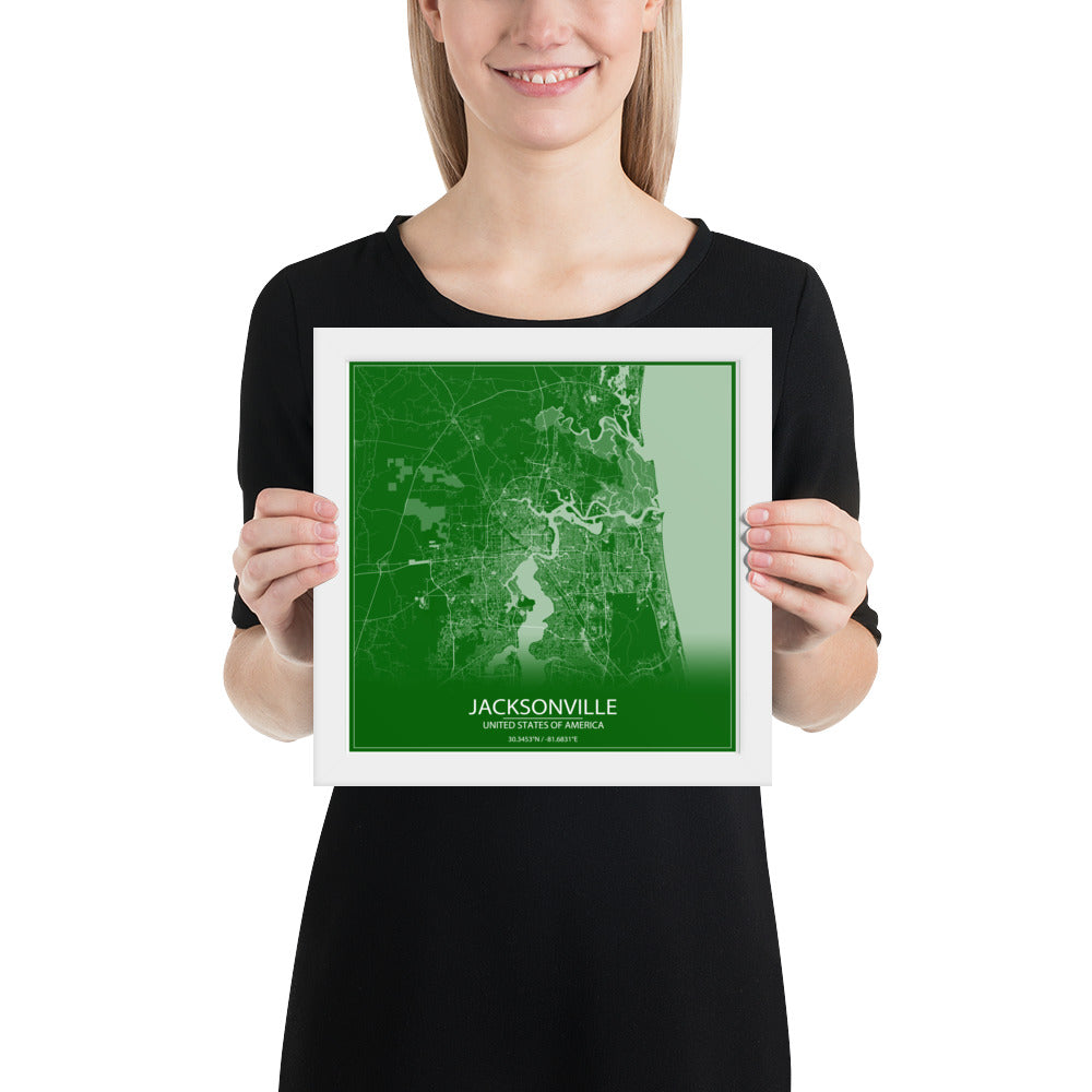 Jacksonville Green and White Framed Map