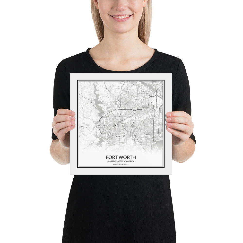 Fort Worth White Framed Map