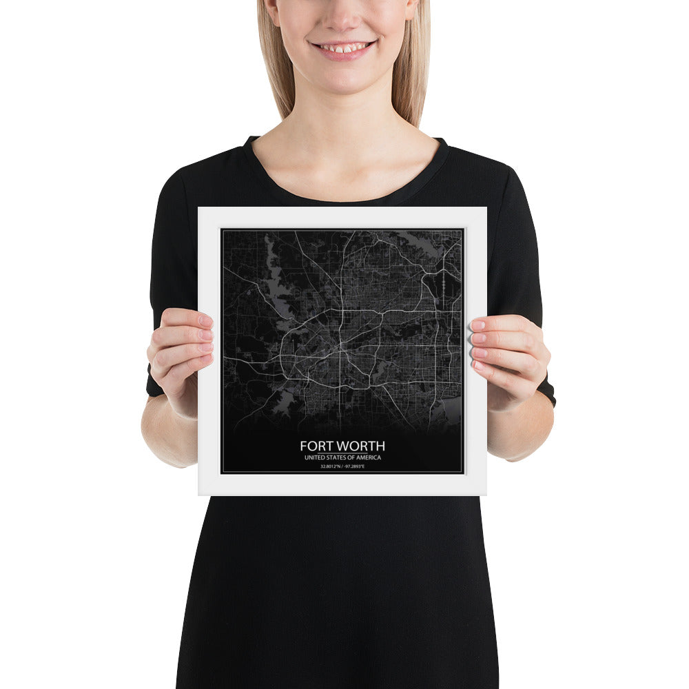 Fort Worth Black Framed Map