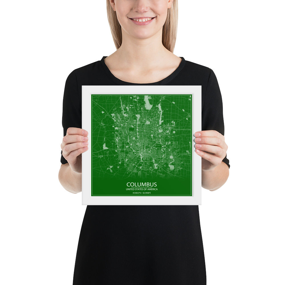 Columbus Green and White Framed Map