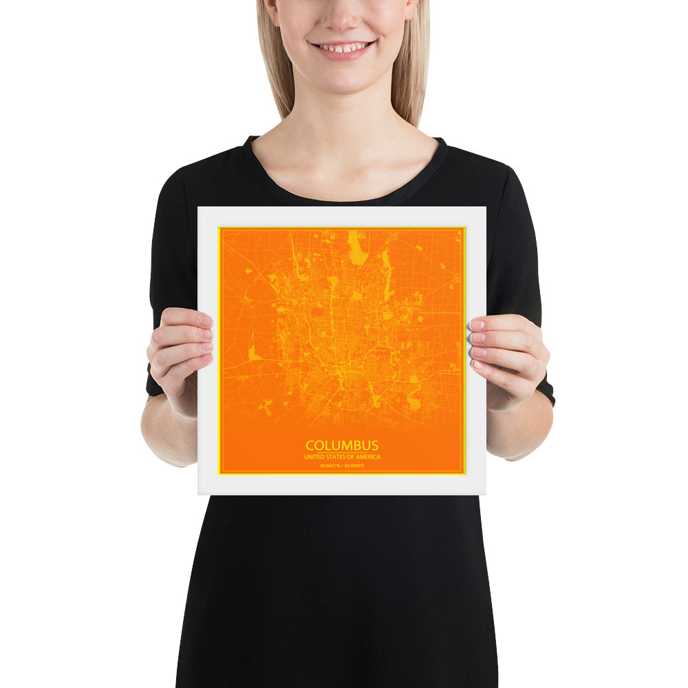 Columbus Orange and Yellow Framed Map