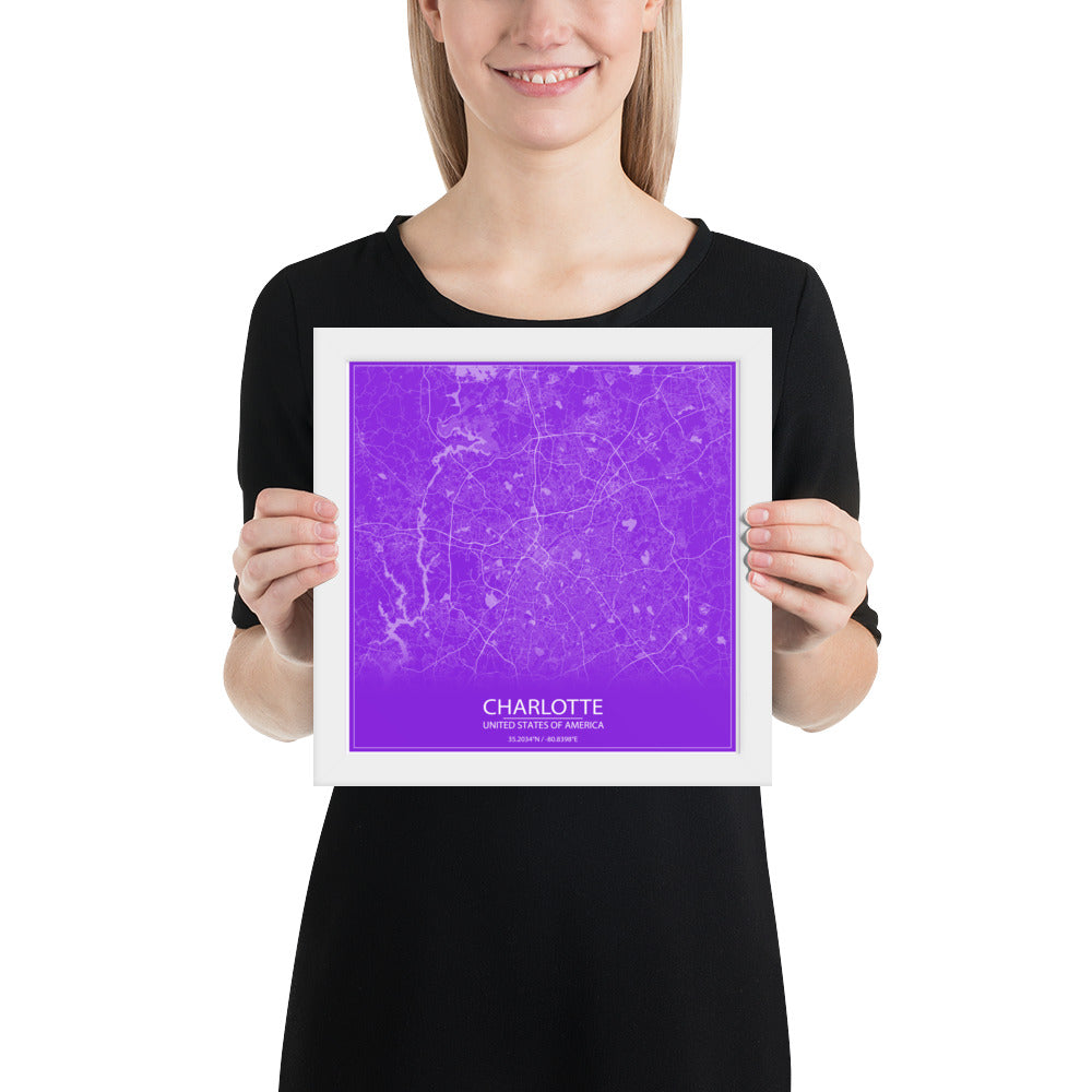 Charlotte Purple and White Framed Map