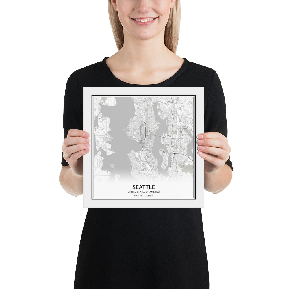 Seattle White Framed Map