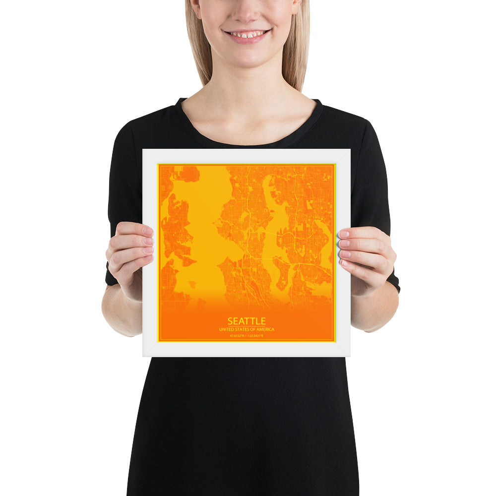 Seattle Orange and Yellow Framed Map