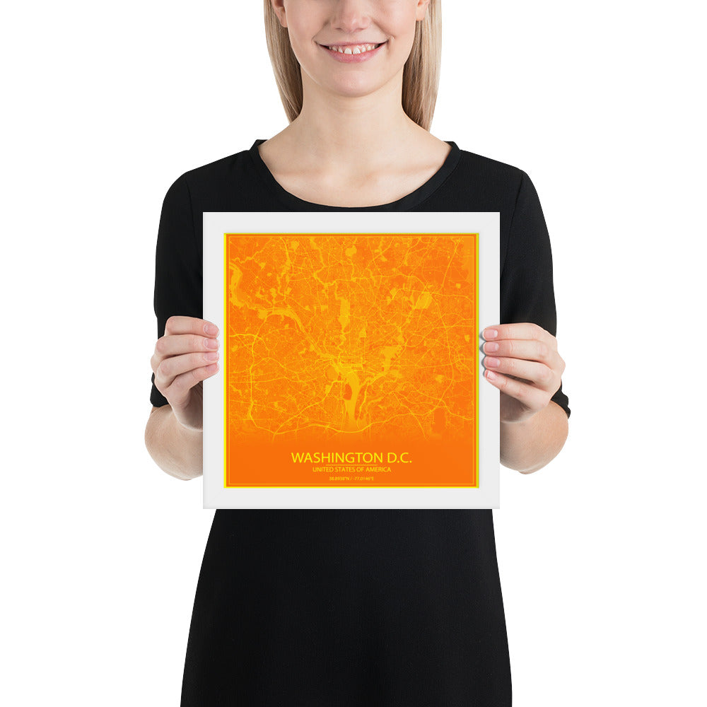 Washington, D.C. Orange and Yellow Framed Map