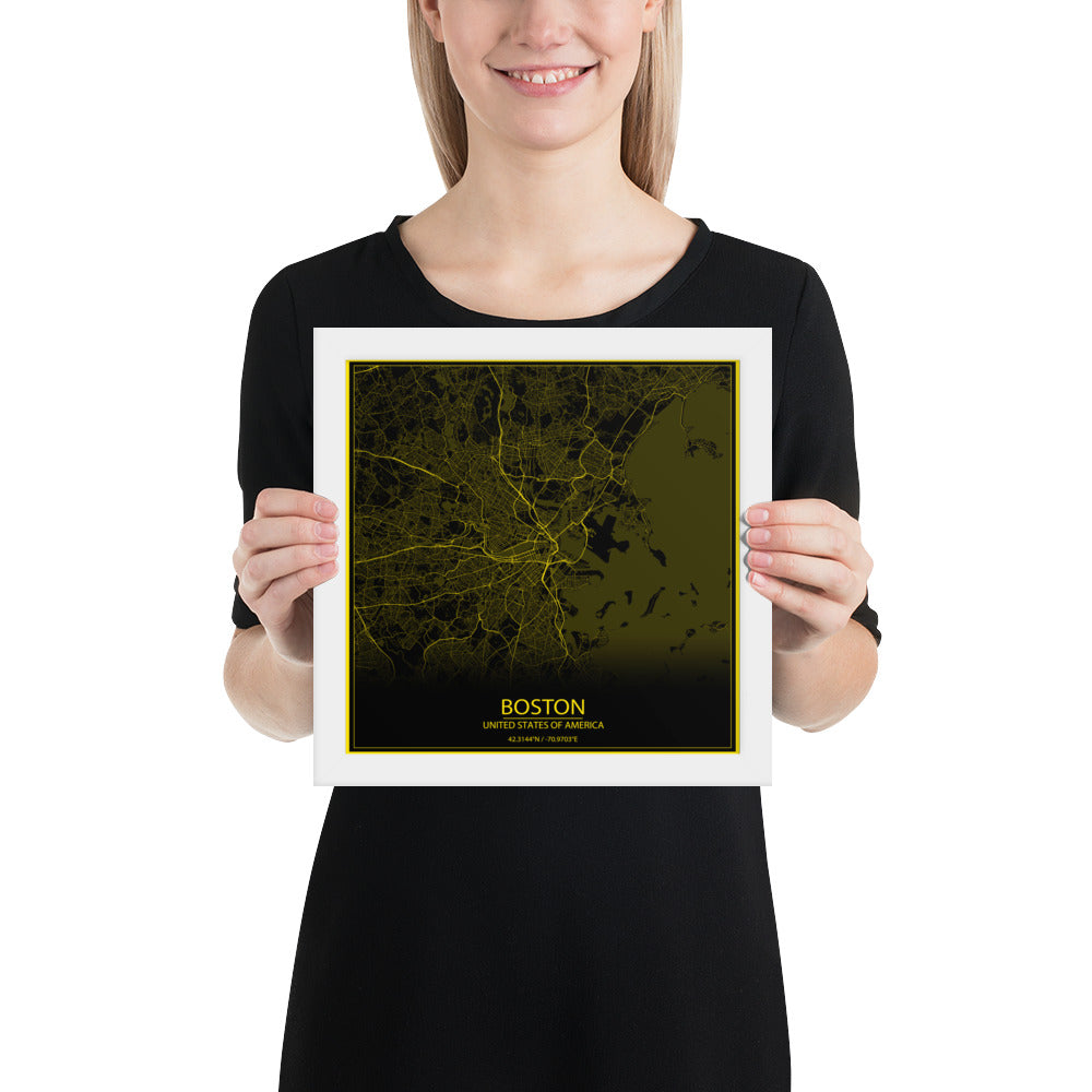 Boston Black and Yellow Framed Map