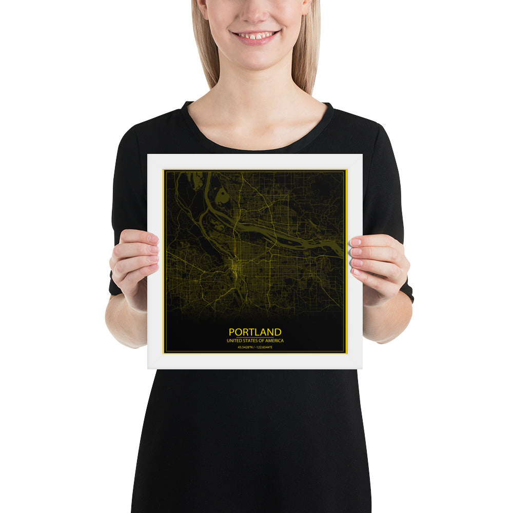 Portland Black and Yellow Framed Map