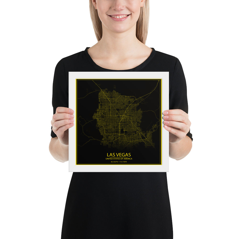 Las Vegas Black and Yellow Framed Map