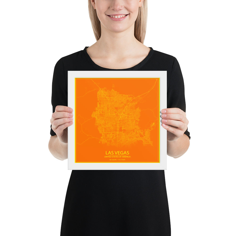 Las Vegas Orange and Yellow Framed Map