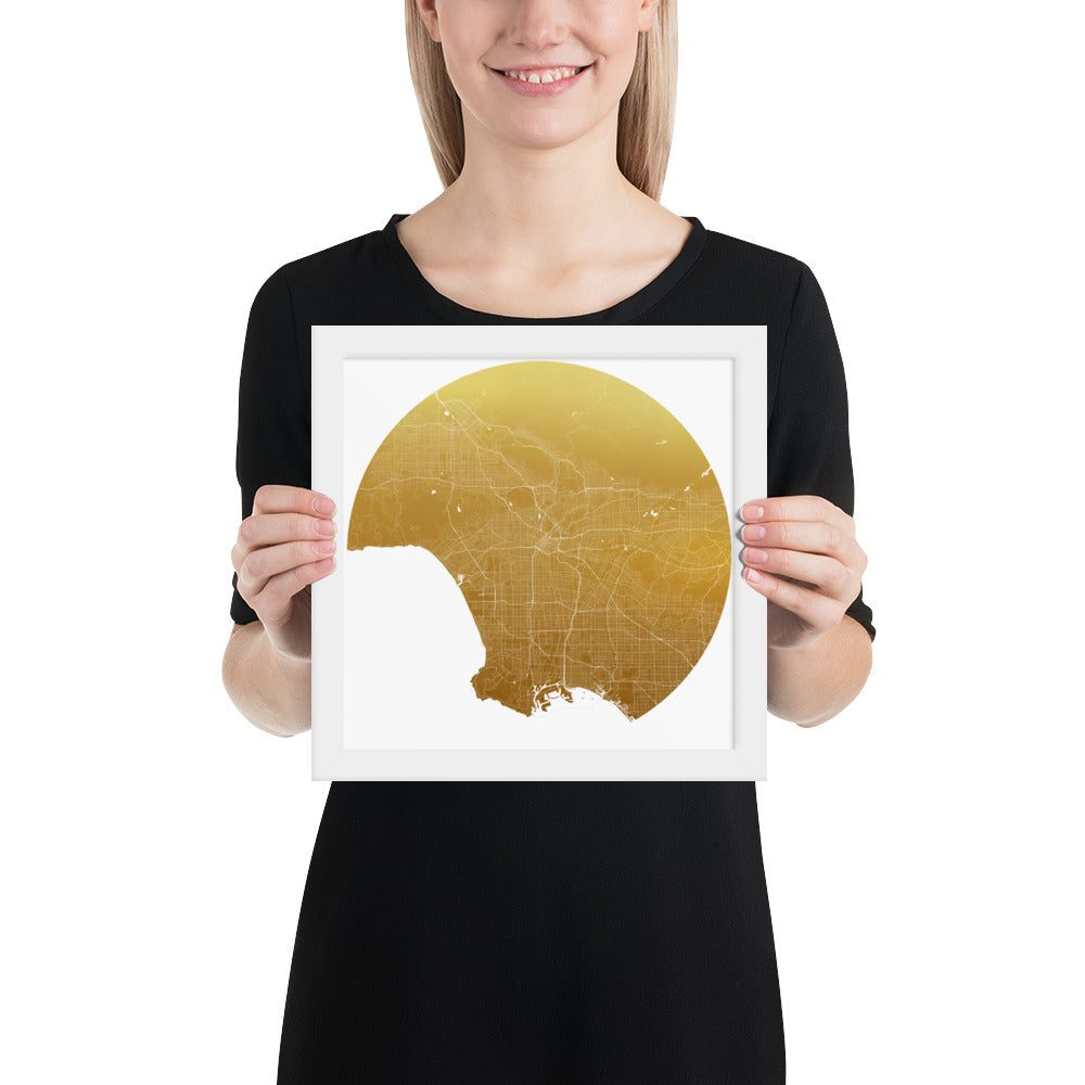 Los Angeles Gold on White Framed Map