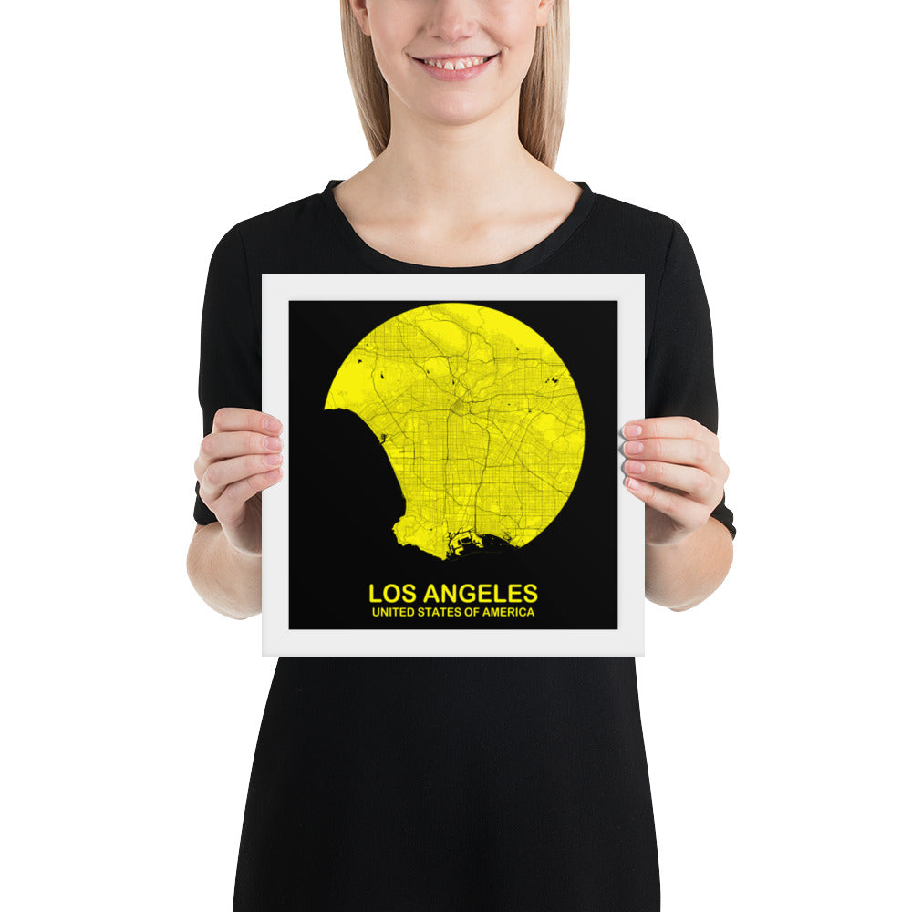 Los Angeles Circular Yellow Framed Map