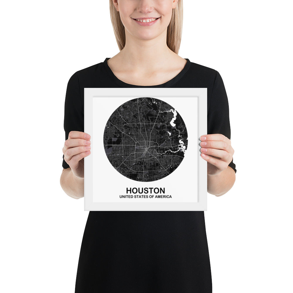 Houston Circular Black Framed Map