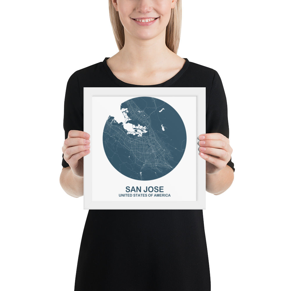 San Jose Circular Blue Framed Map