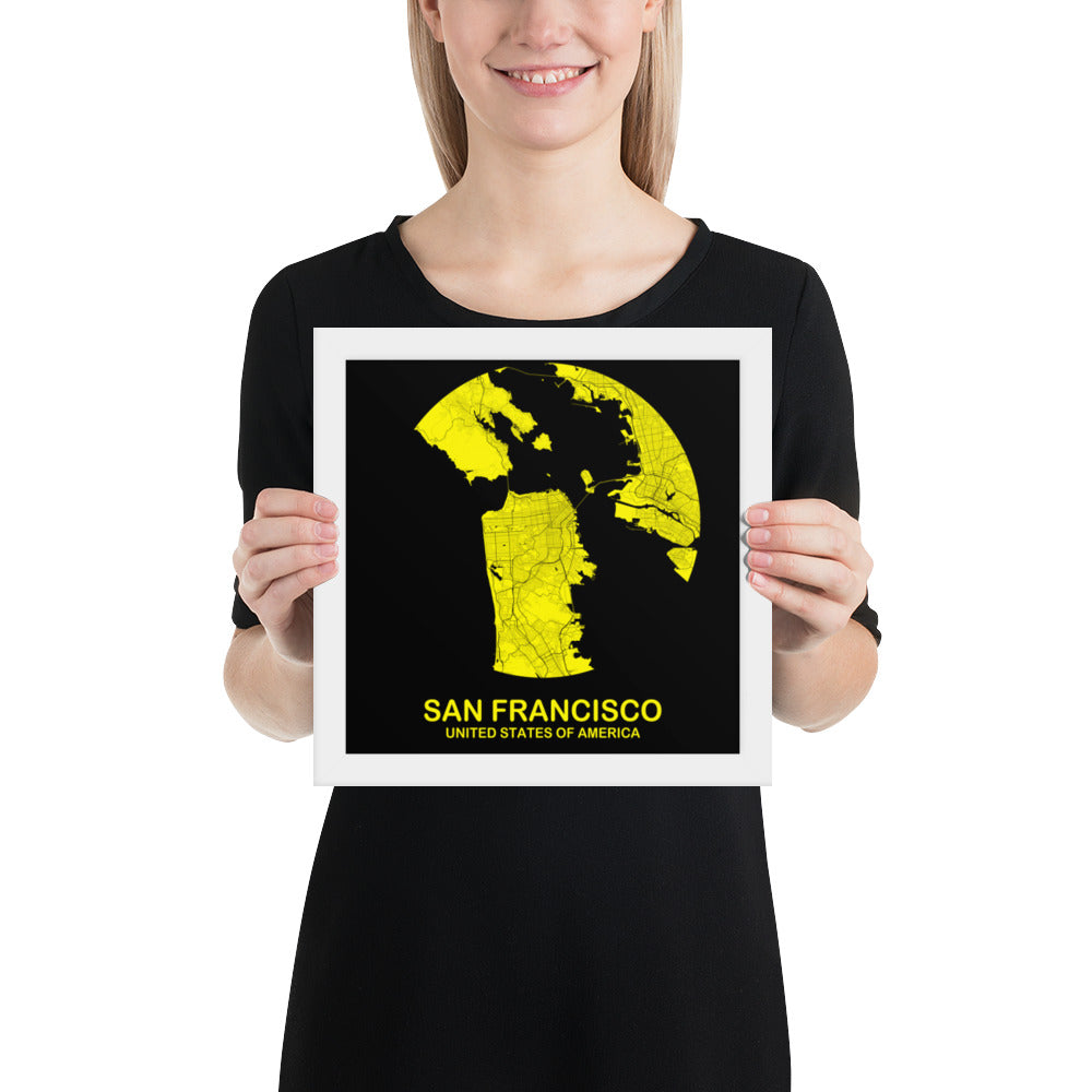San Francisco Circular Yellow Framed Map