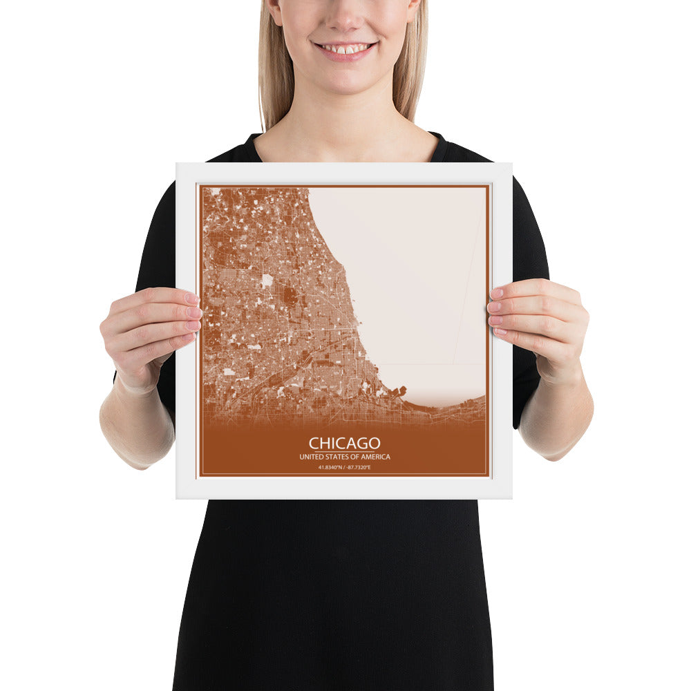 Chicago Brown and White Framed Map