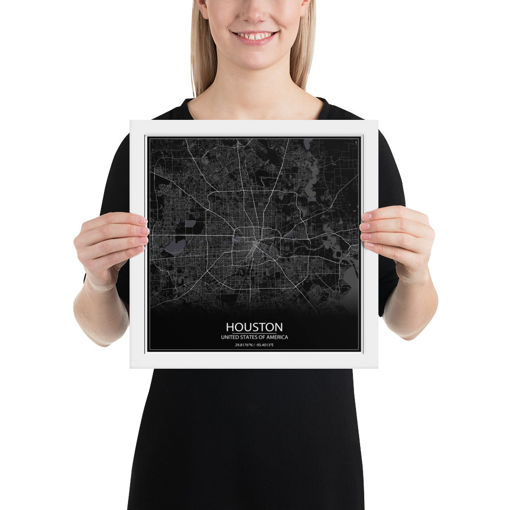 Houston Black Framed Map