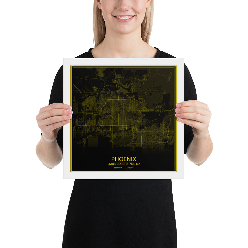 Phoenix Black and Yellow Framed Map