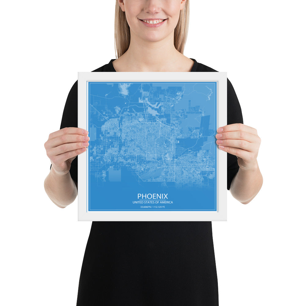 Phoenix Blue and White Framed Map